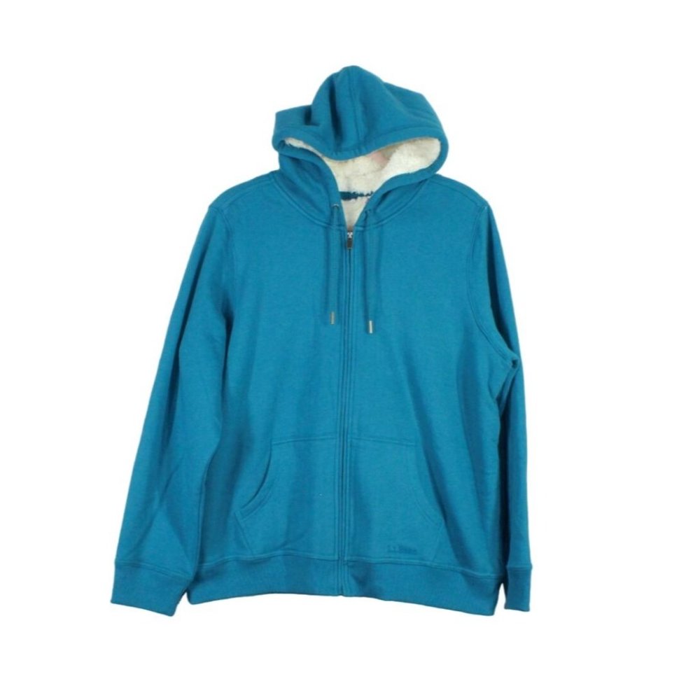 LL Bean 1912 Blue Cotton Blend Sherpa-Lined Hoodie Sweatshirt Size XL
